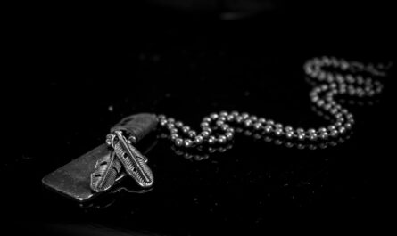 silver dog tag necklace on black background