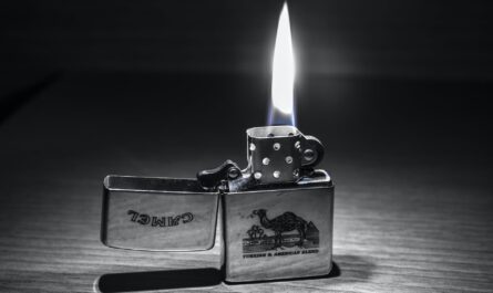 grayscale photography of camel flip lighter