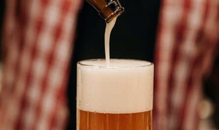 beer bottle on top of a beer glass