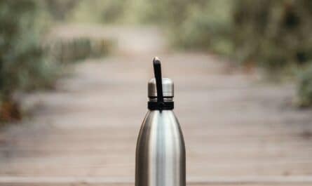 vacuum flask on brown wooden dock