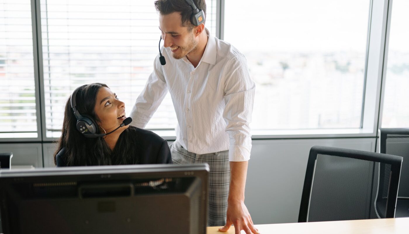 man and woman having a conversation